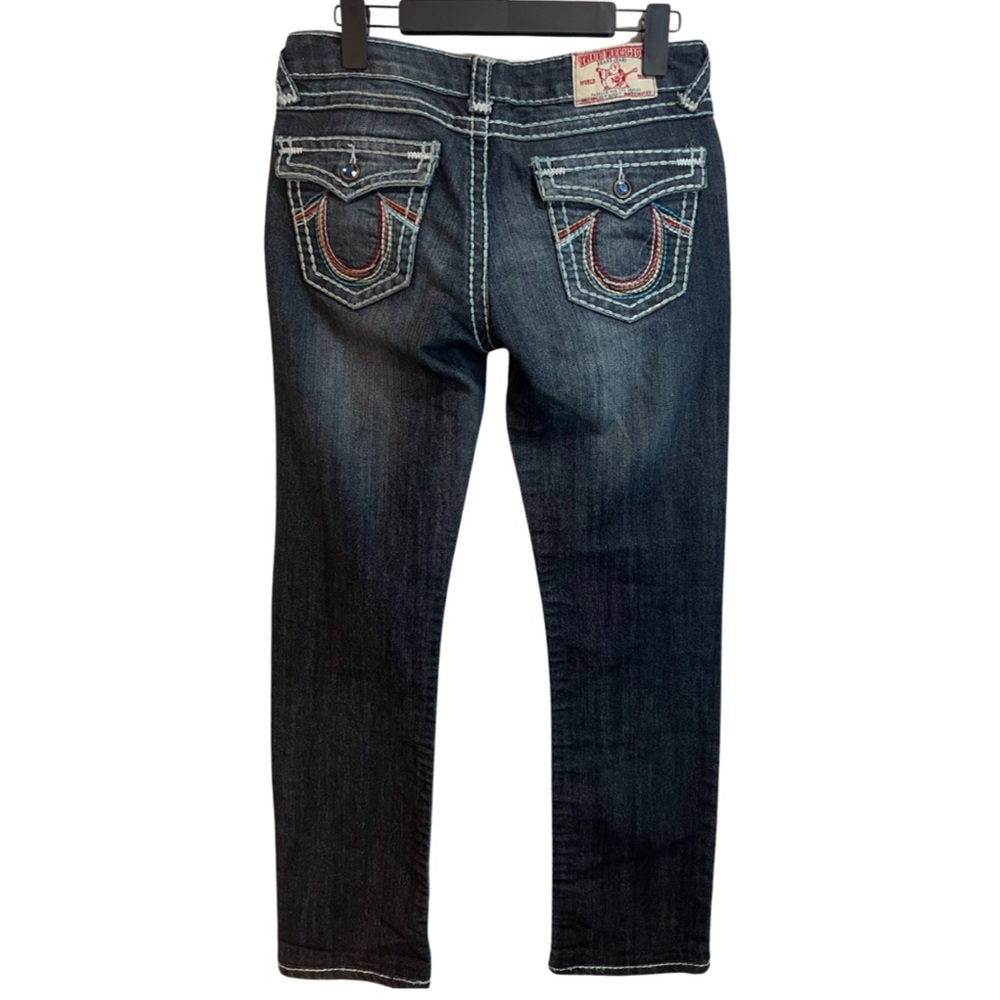 True Religion Women's Straight Leg Jeans in Dark Blue Denim